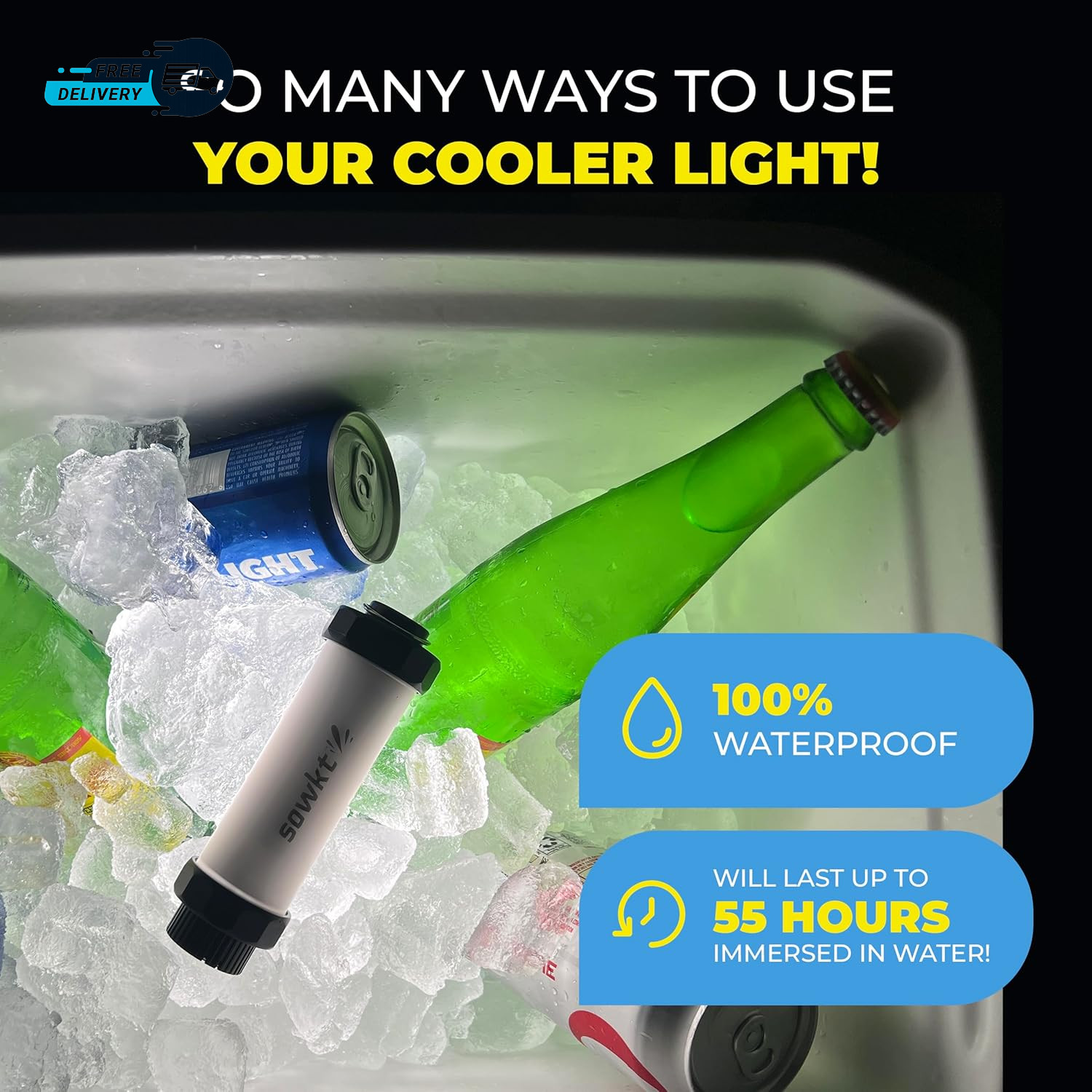 &reg; Waterproof Cooler Light 55 Hours of Light on One Charge Rechargeable LED Light