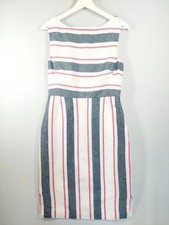 Hobbs Leinenmischung Streifen Kleid Größe 10 weiß blau rot Streifen Schleife hinten Sommer