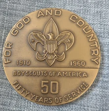 Vintage 1960 BOY SCOUTS OF AMERICA 50th Anniversary Large Medallion Coin