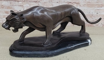 Modern Art Saber Tooth Tiger Bronze Metal Statue Sculpture Panther Lion Big Cat