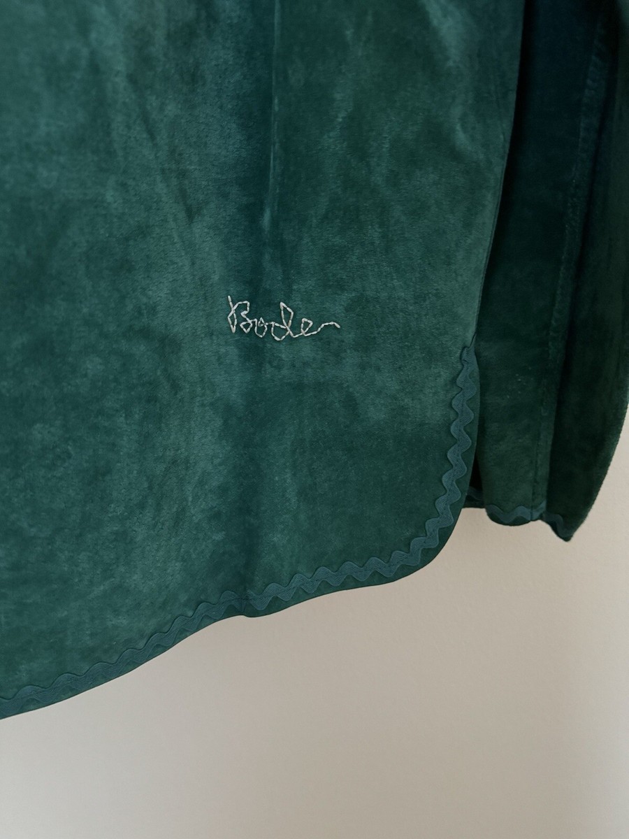 Bode Leather Suede Rickrack Workshirt Green Large XL | eBay