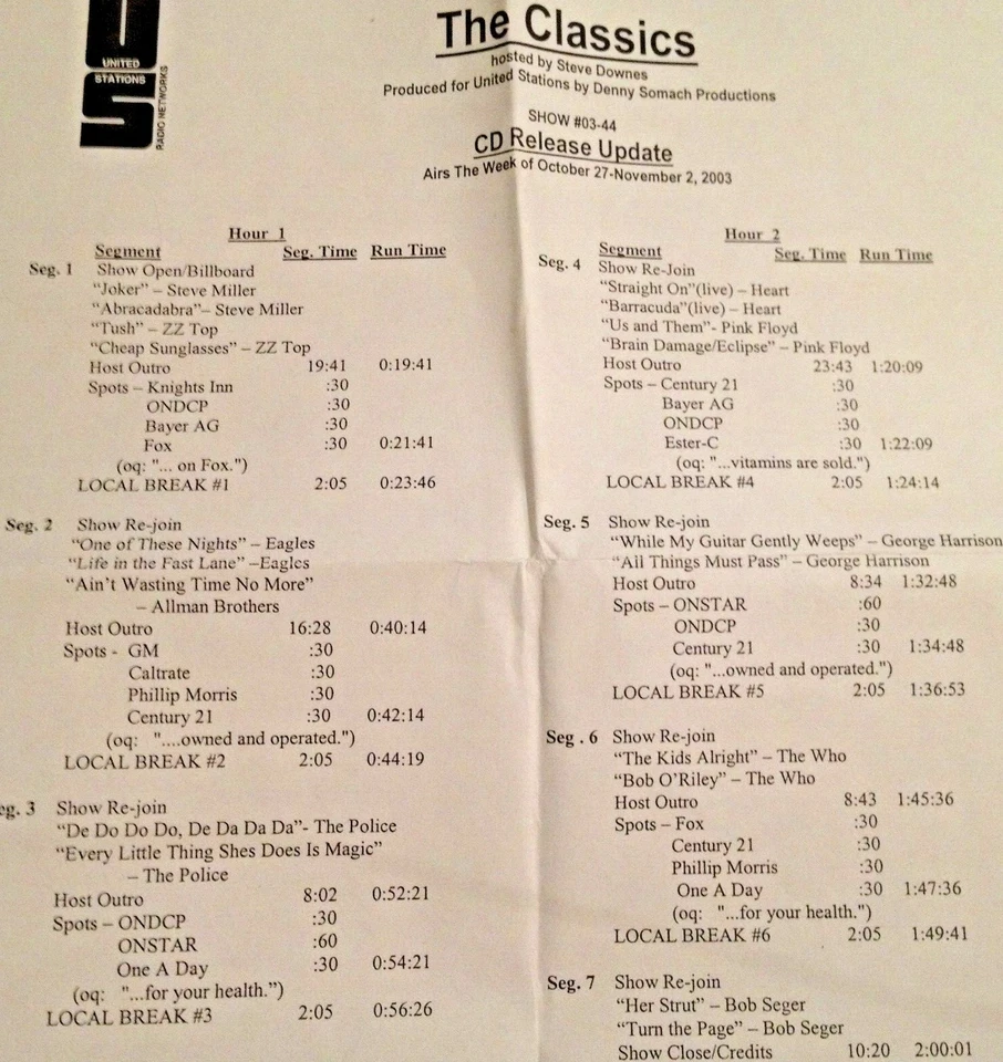 RADIO SHOW:CLASSICS 10/27/03 FULL SETS w/THE WHO, BOB SEGER & GEORGE HARRISON - Image 2 of 2
