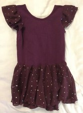 Girls Burgundy Ice Skating, Ballet, Gymnastics, Leotard w/Skirt  Sequins