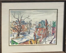Impressionist Modernist City Landscape Watercolor Painting Nevalda Bartolini