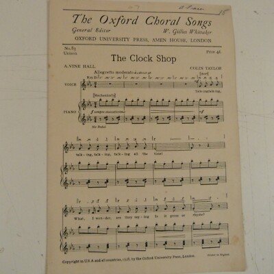 vocal score THE CLOCK SHOP A Vine Hall / Colin Taylor