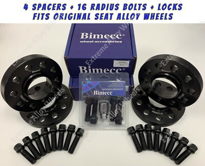 Black Wheel Spacers 12mm 15mm Seat Altea Ateca Leon + Alloy Radius Bolts + Locks