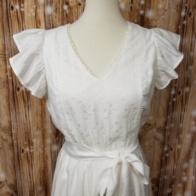 Pink Lily White Lace Women's Sm V-Neck Short Sleeve Bridal Tie Waist Dress  | eBay