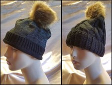 NEW BLACK CABLE KNIT or FOIL PULL OVER POM POM BEANIE CAP HAT NEW OSFA