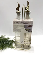 CWC Oil & Vinegar Set w/ Holder New w/ Tag Gold Brass Color Kitchen
