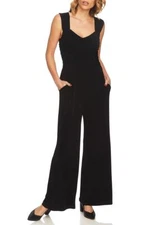 $320 1. State Women'S Black Open-Back Romper V-Neck Wide-Leg Jumpsuit Size M