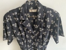 Vintage 80’s Liz Claiborne Shirt Dress Black White Geometric Pockets Buttons SZ4