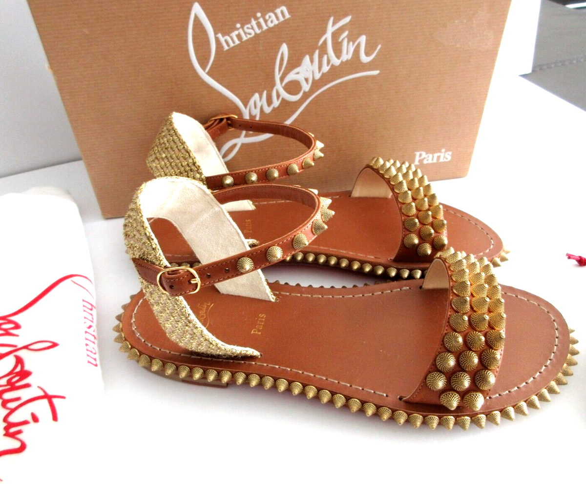 Christian Louboutin Cordorella Brown Spiked Sandals New Size 9 39