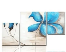 Modern Abstract Art Cherish Art Hand Painted Oil Painting Blue Flowers 3 Piece