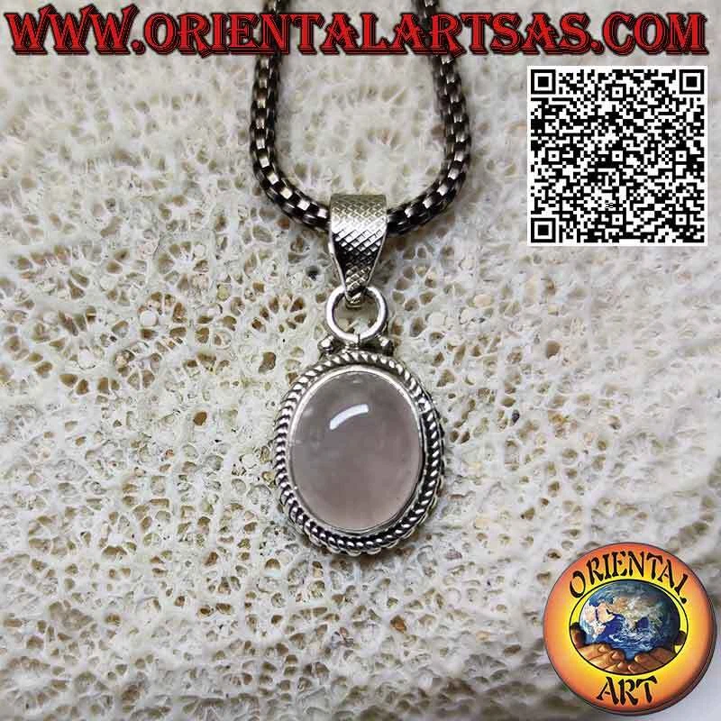 Collana In Argento Sterling 925 Con Ciondolo A Doppia Punta In Quarzo Rosa Naturale, Lunghezza 50 Cm, Pietra Di Grado A+