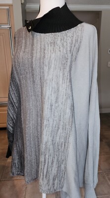 G.I.L.I. Long Sleeve Oversized Turtle Neck Sweater Blk/Gr Women's Medium Large