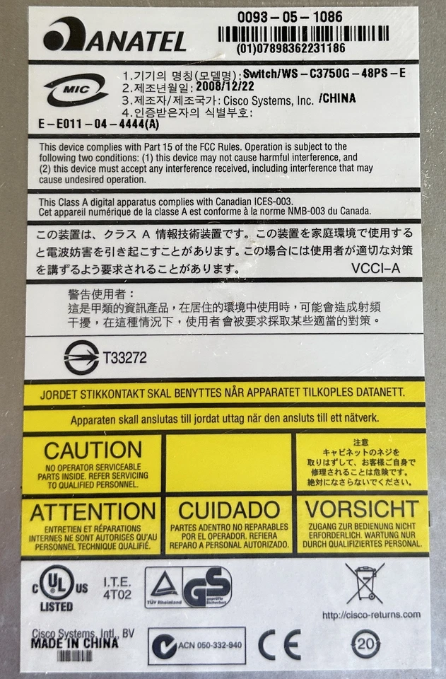 Cisco WS-C3750G-48PS-E Catalyst 48-Port 1GB POE 4-Port SFP Ethernet Switch *NEW* - Image 3 of 4
