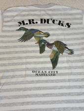 VTG 1991 Mr Ducks Bar Ocean City MD USA Made Single Stitch 2Sided Striped Tee XL