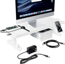 Adjustable Monitor Stand Riser with USB Hub Phone Holder - White