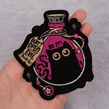 Witch Embroidery Patch Black Cat Iron On Patches for Clothing Thermoadhesive Pat