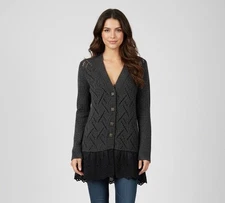 Free People Gray Pointelle Eyelet Trim Knit Cardigan | Boho Dark Academia Twee M
