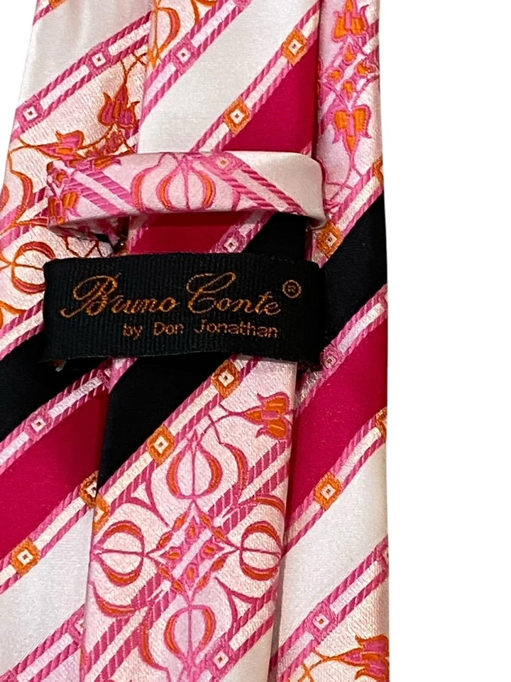 "Corbata vintage Bruno Conte rosa azul marino hecha a mano 100 % microfibra 3,5""" Foto 3 de 4