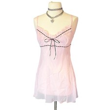 Fredericks Of Hollywood Pink Babydoll Chiffon Nightie Sheer Coquette Romantic L