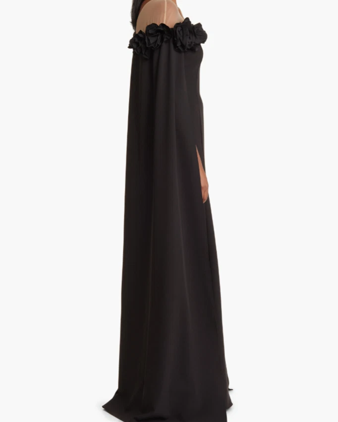 NUEVO, Vestido Marchesa Notte Detalle Flor Ilusión Hombro Capa Talla 4 #LD053 Foto 4 de 4