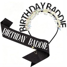 Birthday Baddie Sash and Crown for Women, Happy Birthday Headband Party Favor...