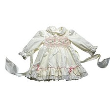Vintage Polly Flinders Hand Smocked Cream Dress Size 3T