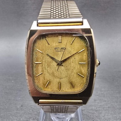 Seiko Tank Watch Men 30mm Gold Dial Gold Tone Rectangle 5931-5341 PARTS Vintage