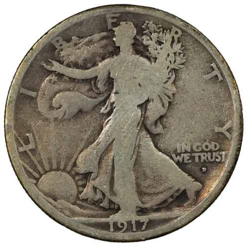 1917-D Obverse MM Walking Liberty Half Dollar 50c VG+ Better Early Date
