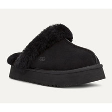 UGG Disquette 1122550-BLK Slipper Womens 7 B Black Suede Platform Shoes RHS9101