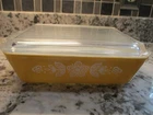Vintage Pyrex Gold Butterfly Refrigerator Dish 0503 Ridged Glass Lid 1  1/2qt