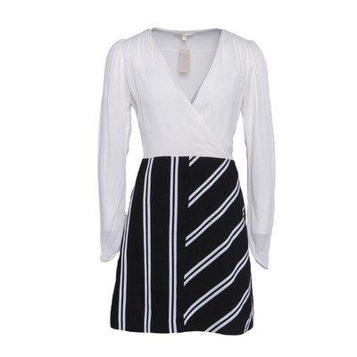 Maje Damen kurzes Kleid Leinenmischung weiß V-Ausschnitt Gr.2 M 38 E19ROLIM