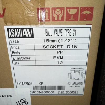ASAHI AV Type 21 Ball Valve 15mm (1/2'') PP FKM SOCKET DIN ENDS