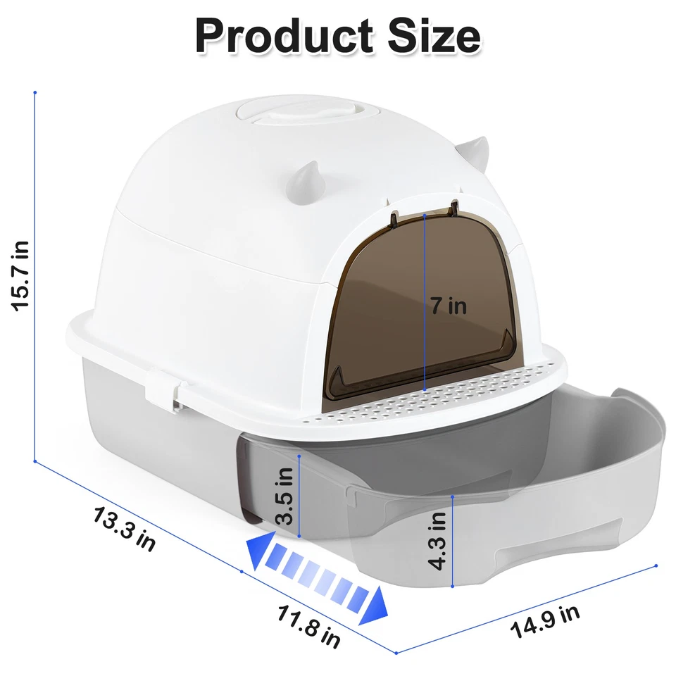 Fully Enclosed Cat Litter Box, Covered Kitty Litter Box with Lid, Scoop, Gray - Изображение 2 из 4