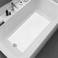 Peel and Stick Bathtub Mat - White Adhesive Vinyl Anti Slip with Drain Cut Ou...