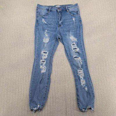 Rue21 Jeans Womens 12 Blue Distressed Ripped Skinny Ankle Raw Hem Denim