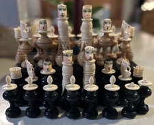 VTG Tarascan Pulpit Art Deco Style Wood & Carved Bone Look CHESS SET~IMPERFECT