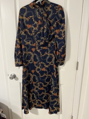 Alexia Admit Women s Dress Navy With Gold Chain Design Size 10