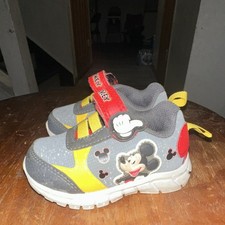 Disney Mickey Mouse Unisex Kids Gray Yellow Red Sneakers Hook Loop Round Toe