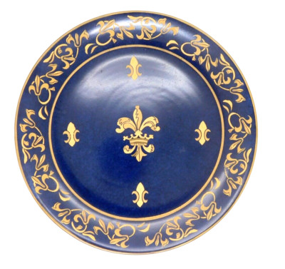 Plate Andrea Sadek Navy Blue Plate With Yellow Fluer De Lis 10 Inch Diameter