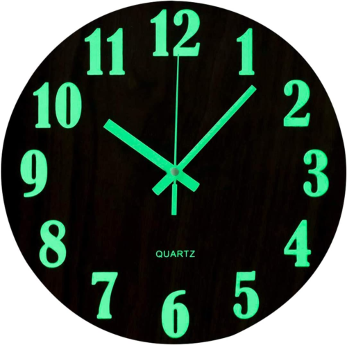 12 Inch Luminous Wall Clock Silent Wooden Design Night Lights round Wall Clock - Picture 1 of 12
