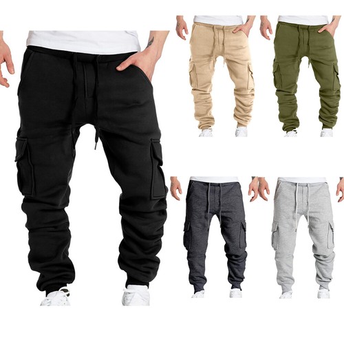 Men's Multi Pocket Solid Color Cargo Pants Sweatpants Drawstring Sports Trousers