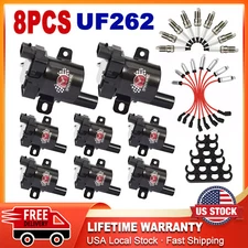 Set of 8 Round Ignition Coil Pack UF262 with Spark Plug and Wire For Chevy GMC