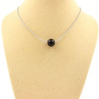 Halskette 1 Perle Schwarzer Achat 8 Mm. Kette Stahl Inoxydable. Damen, H