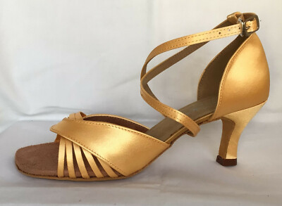 Damen-Tanzschuhe goldfarben Satin Ballsaal, Latein, Salsa, Jive   UK-Größe 3   8