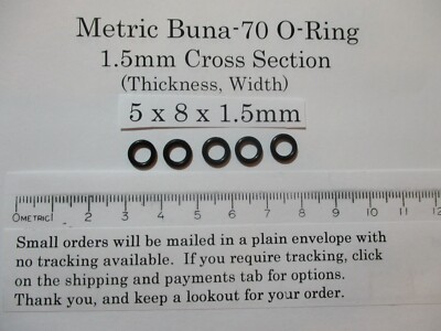 5-Pack Buna-70 O-Rings - 1.5mm ID X 3.5mm OD X 1mm Thick, Rubber Seals