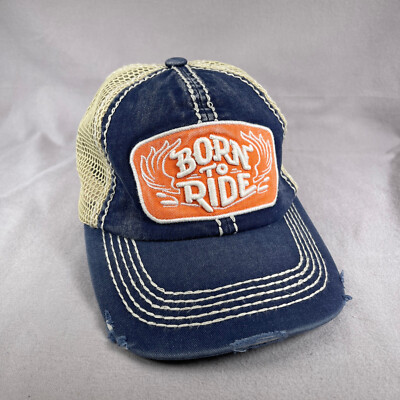 Born To Ride Hat Adult One Size Blue Snapback Trucker Cap KB Ethos Distressed