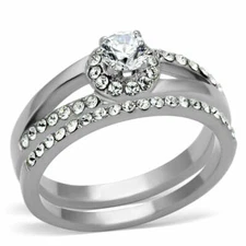 TK971 - High polished (no plating) Stainless Steel Ring with AAA Grade CZ  in